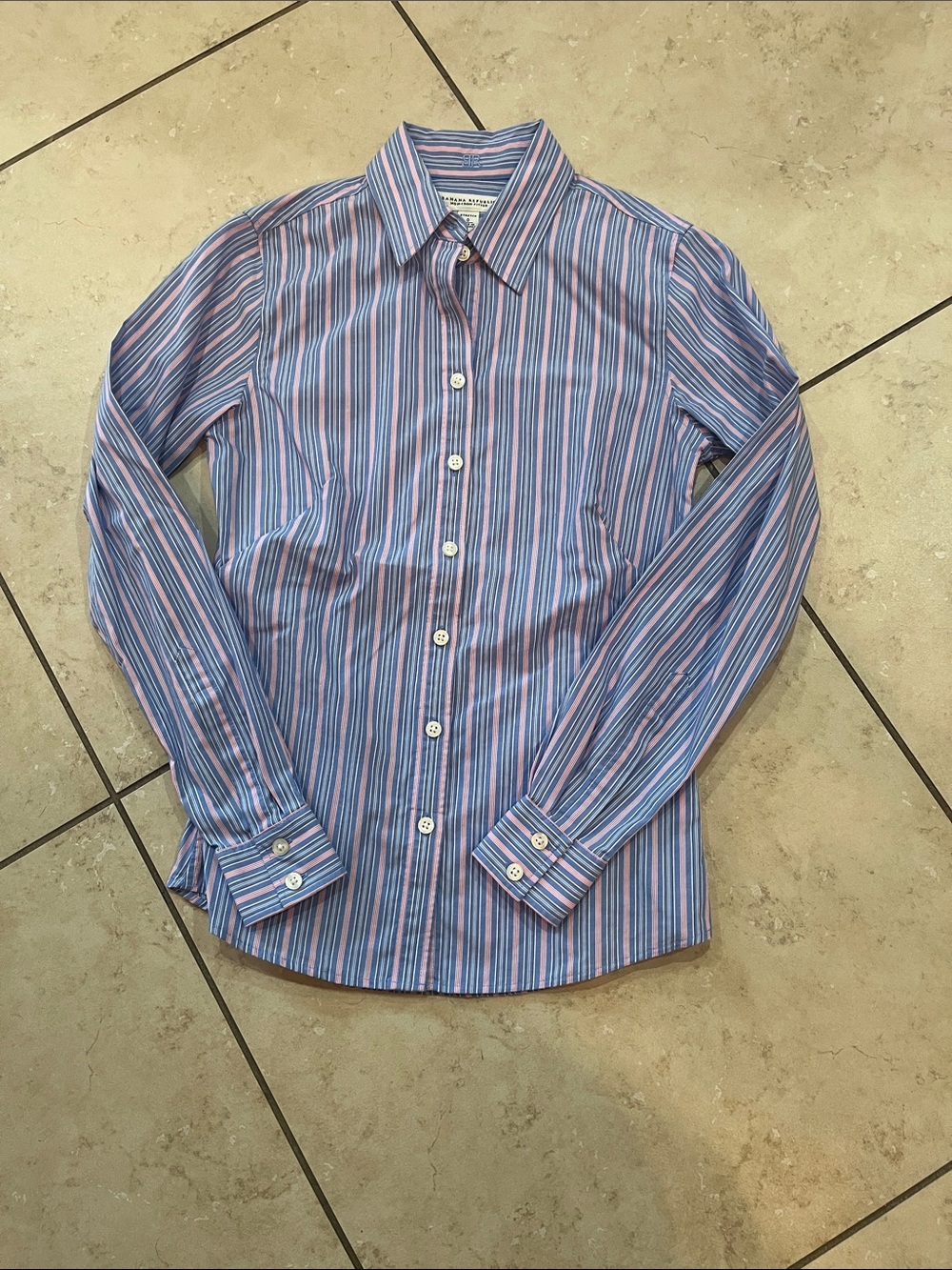 Banana Republic Women's Striped Button-Down Shirt in Blue and Pink